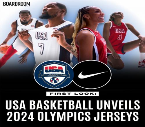 杜兰特和阿贾威尔逊作为代表展示美国男篮、女篮奥运会球衣