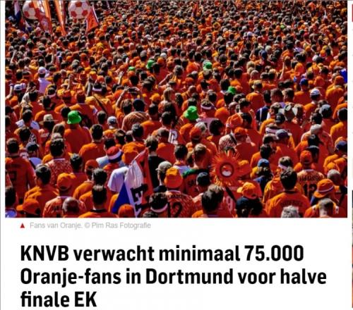 橙色海洋！荷媒：预计75000名荷兰球迷会前往多特蒙德观战